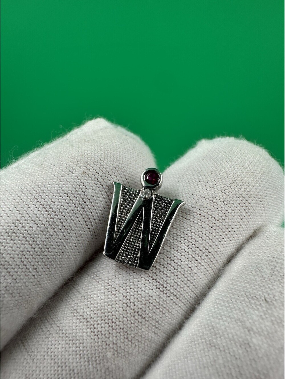 925 STERLING SILVER LETTER "W" With Natural Ruby/Tested Diamond Pendant Charm